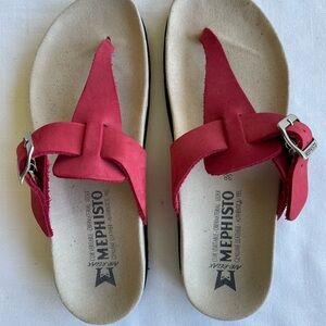 Mephisto Red Sandals with Adjustable Buckle and T-Strap Design